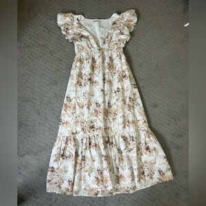 Abercrombie & Fitch White Floral Ruffle Midi Dress